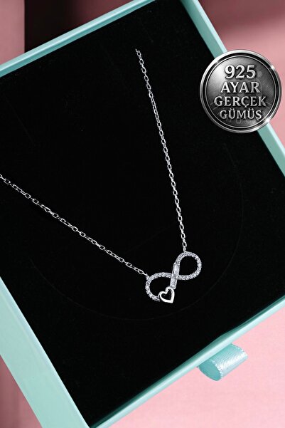 Mimodish 925 Ayar Gerçek Gümüş Sevgiliye Hediye Kalp Detaylı Sonsuzluk Aşk Ko...