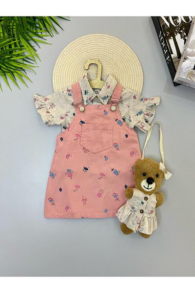 mislina kids Gilet elegant din 3 piese pentru fete + cămașă + geantă de pluș de jucărie (vârste 2-5)