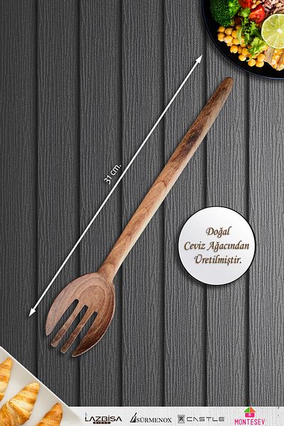 MONTESEV Natural Walnut Wood Wooden Board Spoon Spatula Colander Fork Set Wooden Spoon (Set of 3)