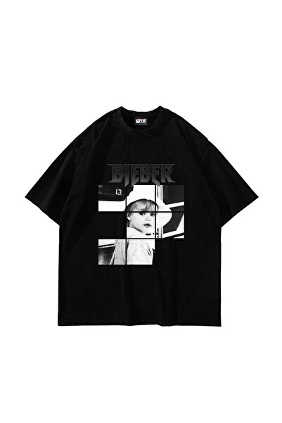 Bak Moda Belieber Štampano Oversize kroj Unisex crna majica