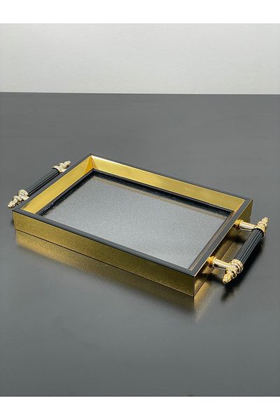 YzHome Luxury Gold Detailed Silvery Presentation Tray Gilded Tray 32*17cm