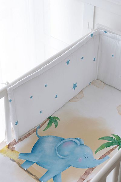 Tuğba Kuğu Baby Bedside Protector and Printed Sheet Sleeping Set - Pure Baby Series - Cute Elephant