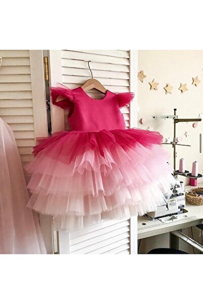 tuana Pink Color Tulle Skirt Dress
