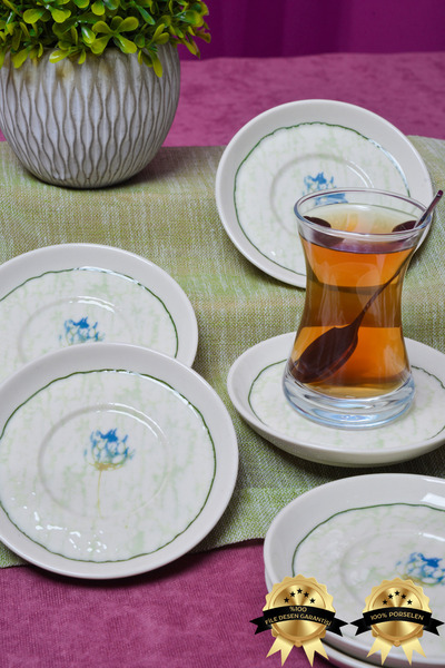 Heda Porselen Ebrusu 6-Piece Porcelain Tea Plate Set