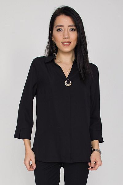 AYHAN Women's Three Quarter Sleeve Shirt Collar Brooch Blouse