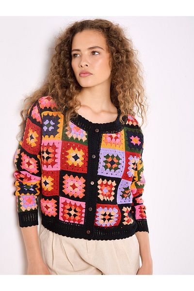 Apricot Bunte Häkelkästchen Strickjacke