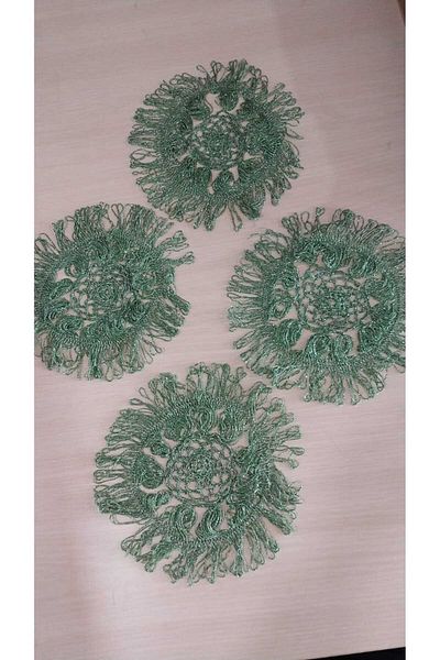 Papatyam 4 Pcs 21cm in Diameter Silvery Handcrafted Crochet - Lace/Vintage/Dowry