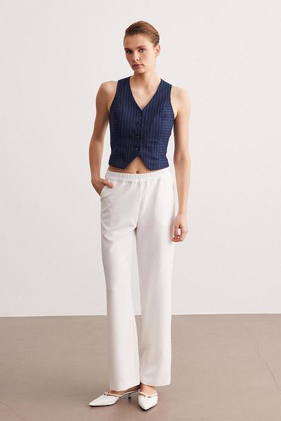 STELLA PULVIS White Elastic Waist High Waist Pajama Pants