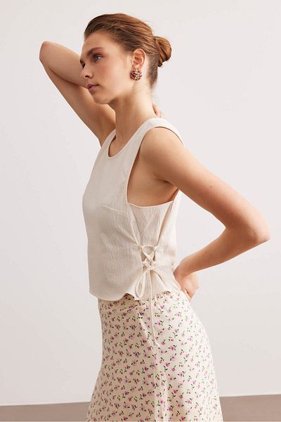 STELLA PULVIS Ecru Basic Drawstring Blouse