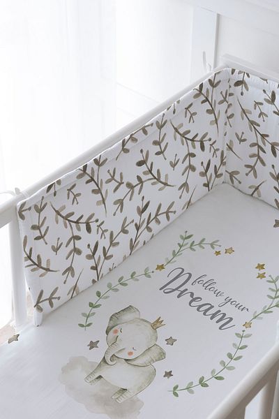 Tuğba Kuğu Baby Bedside Protector and Printed Sheet Sleeping Set - For Baby Series - Damask Filli