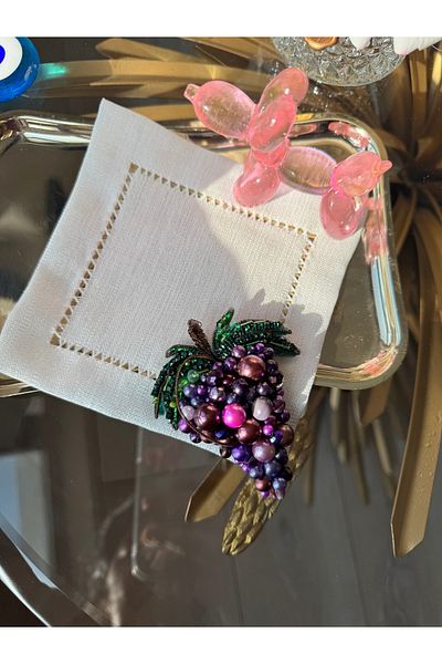 Hatice sakallı design 1 Purple Grape Embroidered Coffee Side Presentation Napkin