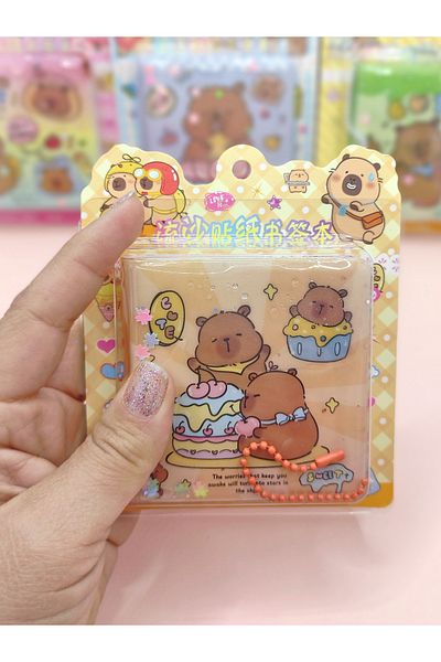 Limmy Bloc de note Capybara cu breloc cu paiete apoase și autocolant Capybara (7,5x7,5 cm) - Tort Ziua Nașterii