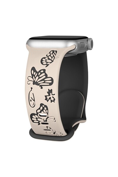 UnDePlus Watch 42/44/45/46/49mm Kordon Kelebek Desen Yumuşak Silikon 2/3/4/5/6/se/7/8/9/10/ultra Uyumlu