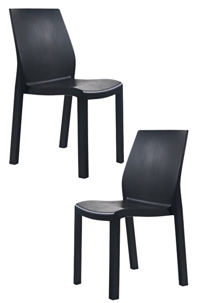 Papatya Yummy Sandalye Siyah 2li Paket - Plastik Bahçe Balkon Sandalyesi