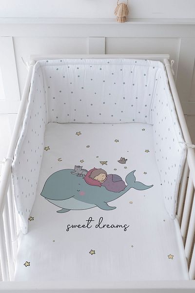 Tuğba Kuğu Baby Bedside Protector and Printed Sheet Sleeping Set - Pure Baby Series - Whale and Child