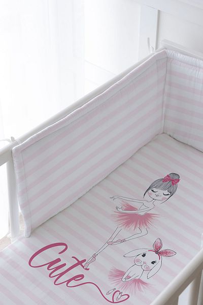Tuğba Kuğu Baby Bedside Protector and Printed Sheet Sleeping Set - For Baby Series - Ballerina Rabbit And Girl