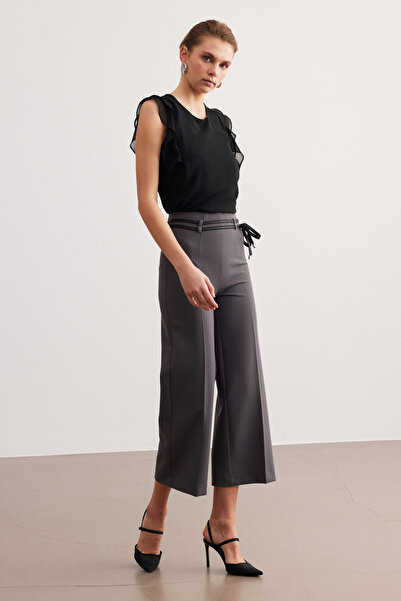STELLA PULVIS Gri Yüksek Bel Culotte Kemerli Pantolon