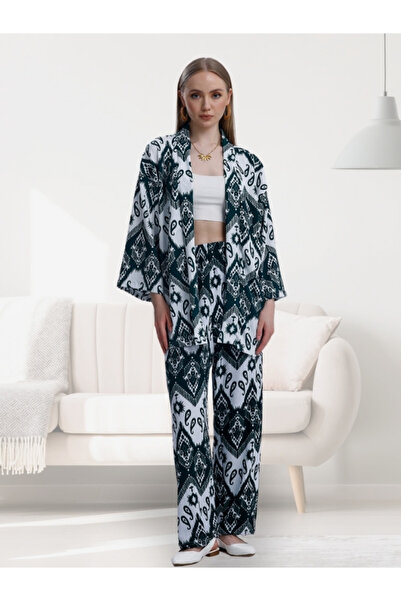 MOONBULL Kadın Desenli Kimono Takım