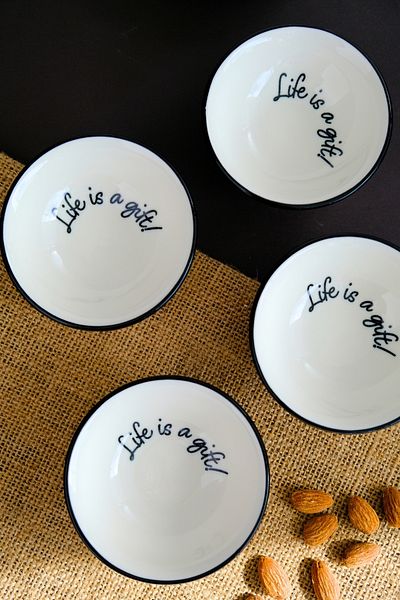 tabakevi Plate House Porcelain Motto Gift Mini Bowl 90Cc 4 Pieces 10X10X3Cm