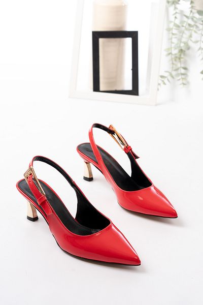 Egepass Life Gold Detailed Elegant Stylish Women's Sitiletto Heeled Shoes Suitable for Daily Wear