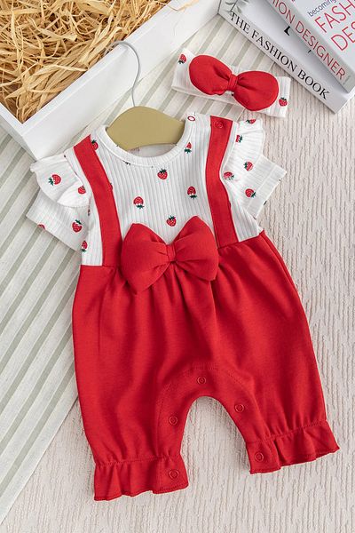 Babymod Cotton Baby Girl Summer Jumpsuit Set with Bandana and Bow