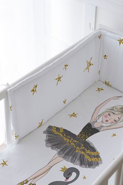 Tuğba Kuğu Baby Bedside Protector and Printed Sheet Sleeping Set - For Baby Series - Black Swan Ballerina