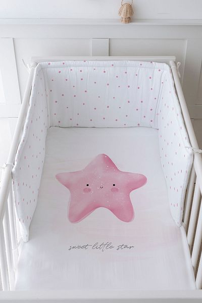 Tuğba Kuğu Baby Bedside Protector and Printed Sheet Sleeping Set - Pure Baby Series - Fluffy Pink Star