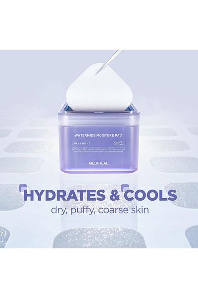 Mediheal Korean Watermide Moisture Pad 100 Pads | Day & Night Hydrating Toner Pads with Icelandic Gl