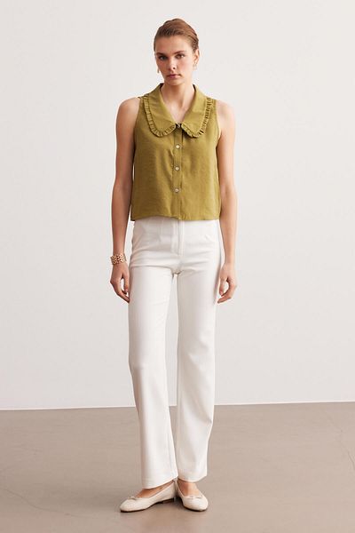 STELLA PULVIS Green Baby Collar Sleeveless Modal Blouse