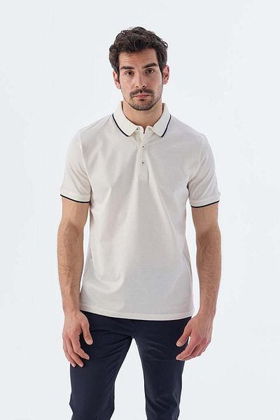Jakamen Μπεζ Slim Fit 100% βαμβακερό μπλουζάκι με γιακά πόλο