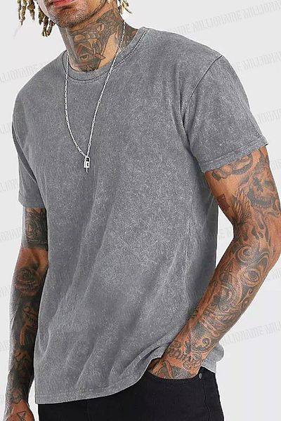 Millionaire Men's Gray Regular Acid Washed T-Shirt with Tumbled Effect