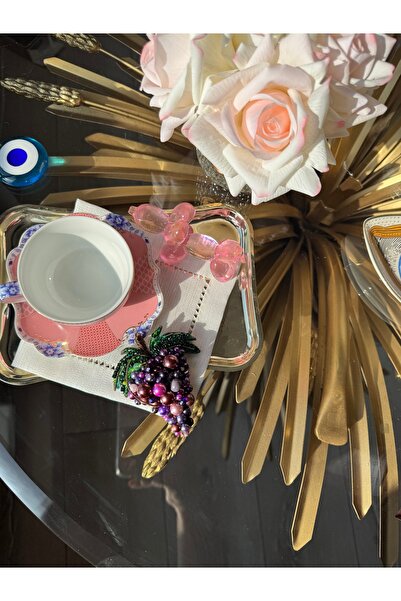 Hatice sakallı design 1 Purple Grape Embroidered Coffee Side Presentation Napkin