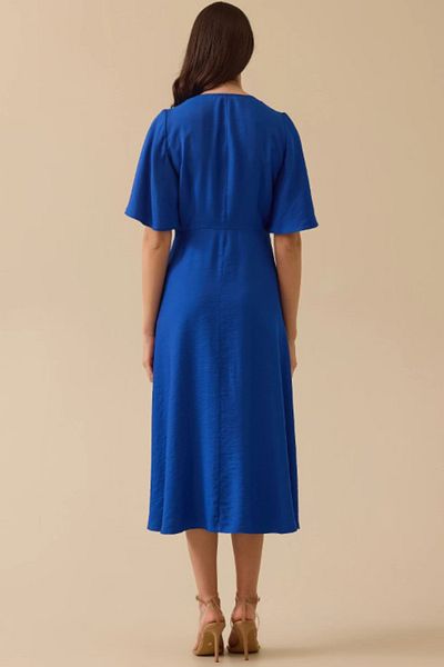 SEÇİL Women's Button Detailed Flounce Sleeve Midi Dress - Saks Blue
