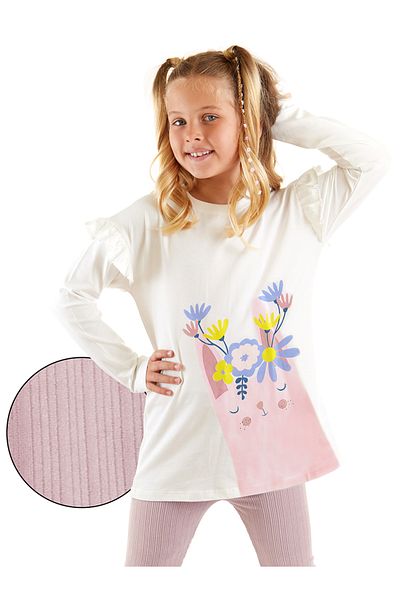 MSHB&G Strumpfhosen-Tunika-Set aus Samt mit Blumenmuster für Mädchen