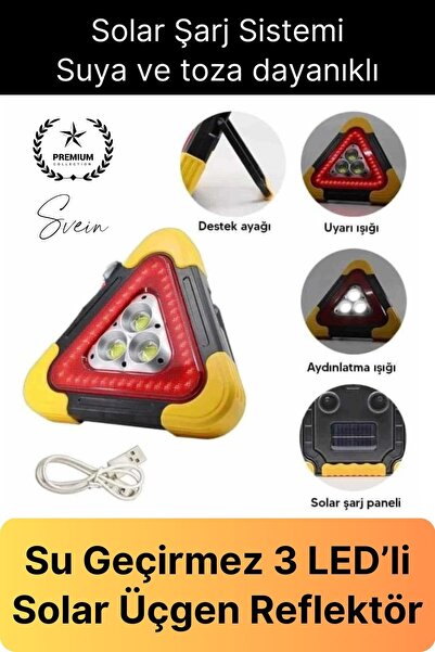 Svein Led Işıklı Üçgen Reflektör Projektör Acil Durum Feneri Flaşör Trafik Şa...