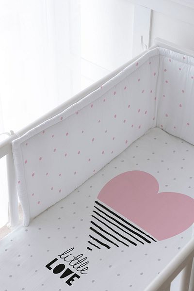 Tuğba Kuğu Baby Bedside Protector and Printed Sheet Sleeping Set - Pure Baby Series - Pink Striped Heart