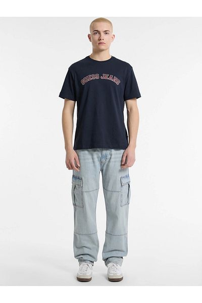 Guess Men's Navy Blue T-Shirt High Quality Cotton