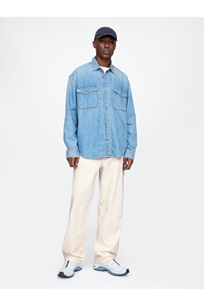 GAP Erkek Kırık Beyaz Baggy Carpenter Jean Pantolon