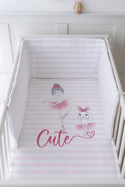 Tuğba Kuğu Baby Bedside Protector and Printed Sheet Sleeping Set - For Baby Series - Ballerina Rabbit And Girl