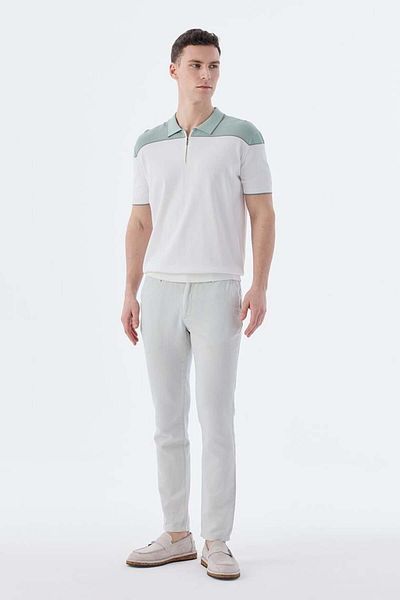 Jakamen Μπλουζάκι με γιακά πόλο με φερμουάρ Mint White Slim Fit