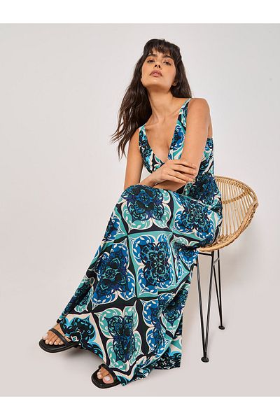 Apricot Maxikleid Mit Kacheldruck