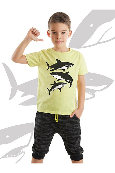 MSHB&G Лятна тениска Sharks за момче и комплект шорти Capri