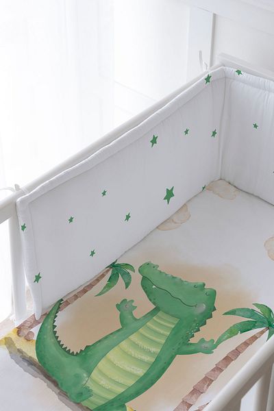 Tuğba Kuğu Baby Bedside Protector and Printed Sheet Sleeping Set - Pure Baby Series - Cute Crocodile