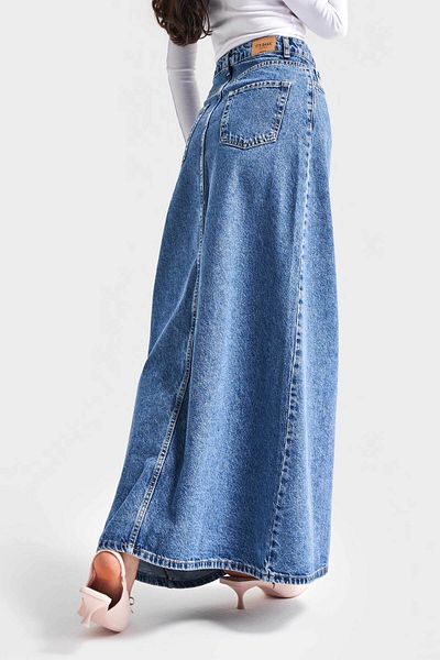 its basic Fusta de damă, culoare denim, 3S5-4, tăiat cu clopot, 100% bumbac, lungime maxi, 100 cm.