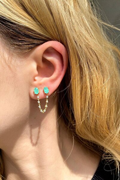 Spossy Silver Jewelry Tekli, 925 Ayar Gümüş, Gold, Damla Paraiba Taşlı Sallan...