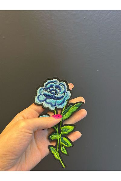 Gönülden Tasarım 14X7 cm Iron-On Blue Flower Coat of Arms Sewing Applique