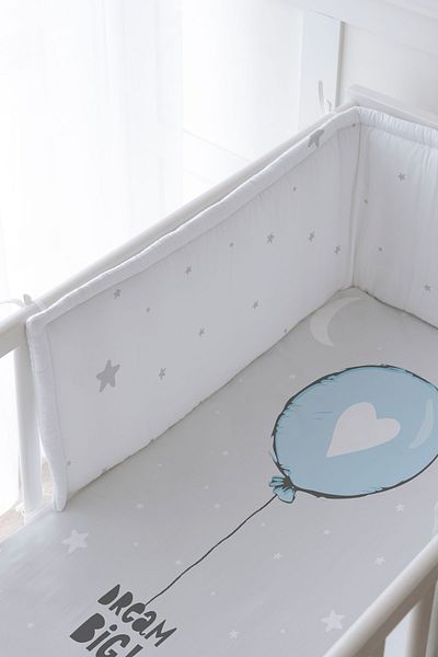 Tuğba Kuğu Baby Bedside Protector and Printed Sheet Sleeping Set - Pure Baby Series - Blue Heart Balloon