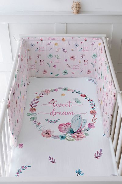 Tuğba Kuğu Baby Bedside Protector and Printed Sheet Sleeping Set - For Baby Series - Butterfly Circle
