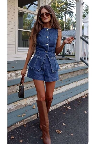 eBaa fashıon DENİM YELEK-ŞORT KOT ALT ÜST TAKIM