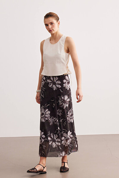 STELLA PULVIS Fusta midi din tul cu modele florale multicolore